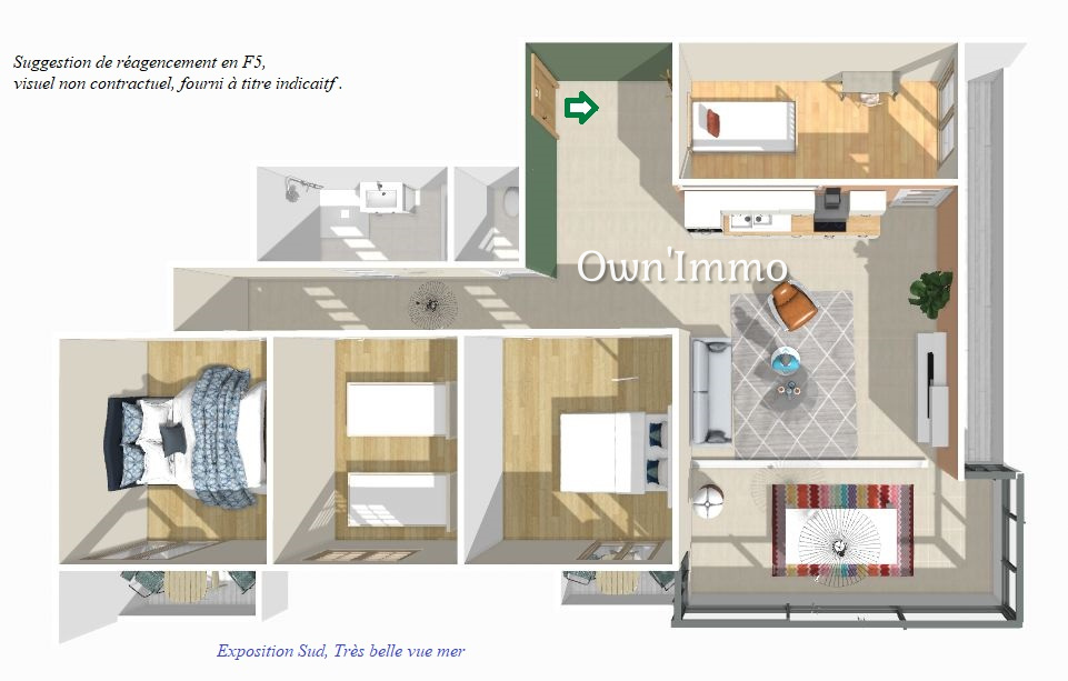 Suggestion Plan F5 avec Séjour-Cuisine 36 m²   création chambre 4 de 11 m² dans la cuisine actuelle